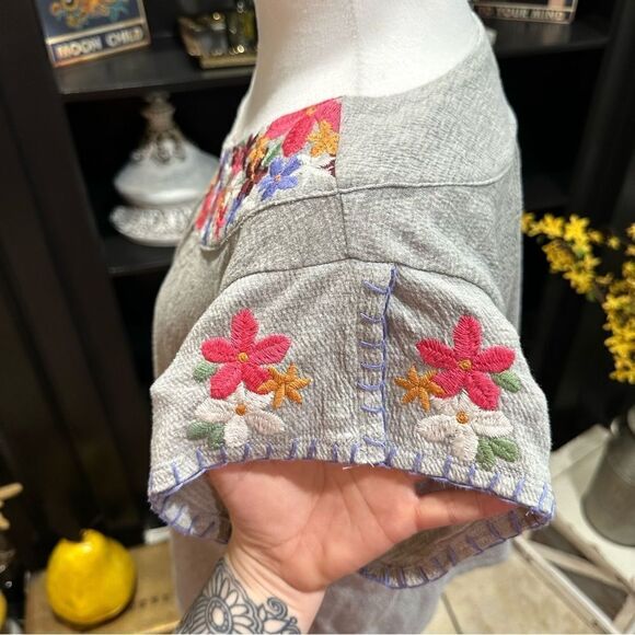 THML Embroidered Short Sleeve Cotton Blouse Size M - Picture 6 of 8